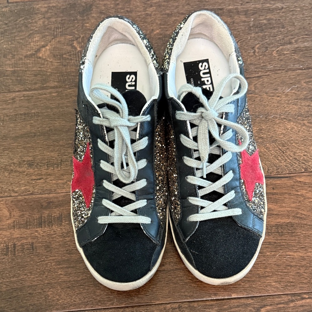 Golden Goose Black Glitter Superstar Sneakers Size 38 - Picture 2 of 6